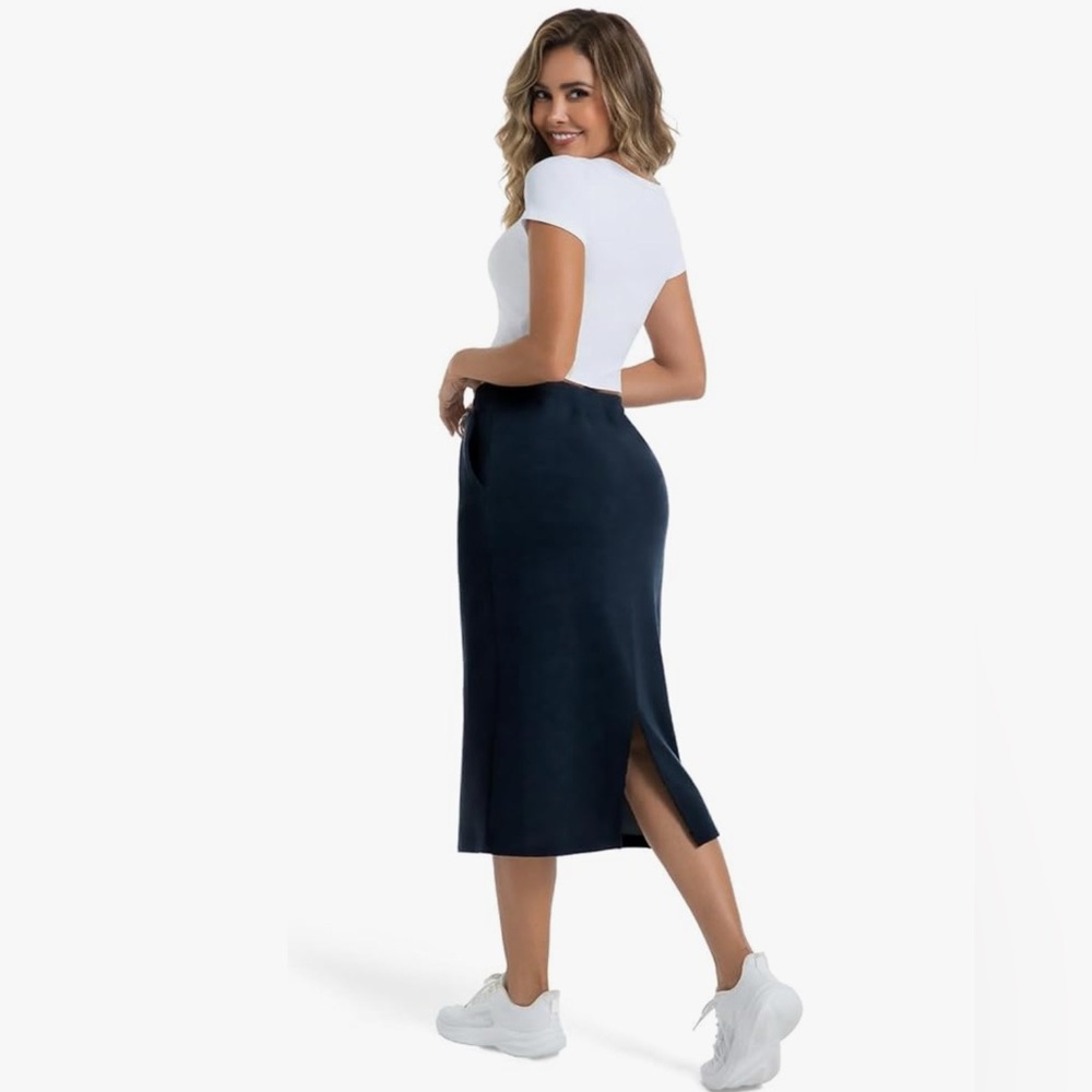 nwt-Casual High Waist Elastic Drawstring
Stretch Sweat Slit Midi Long Skirt - Picture 2 of 7